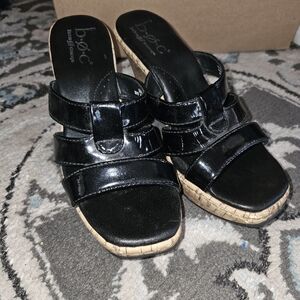 BOC Born Concepts Black Platform Wedge Cork Heel Open Toe Sandals Sz 6